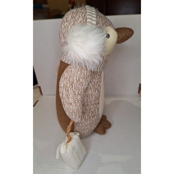 Penguin Plush Stuffed Scarf Ear Muffs Decor Only, Beige & White Beautiful 15" - Picture 10 of 12